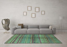 Machine Washable Solid Turquoise Modern Area Rugs in a Living Room,, wshurb1256turq