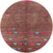 Round Machine Washable Industrial Modern Copper Red Pink Rug, wshurb1257