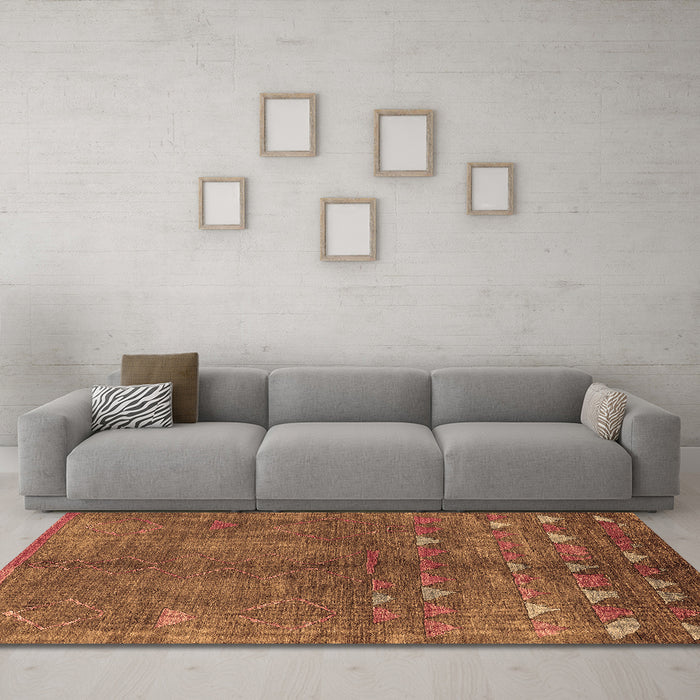 Machine Washable Solid Brown Modern Rug in a Living Room,, wshurb1257brn