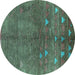 Round Machine Washable Solid Turquoise Modern Area Rugs, wshurb1257turq