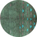 Round Solid Turquoise Modern Rug, urb1257turq