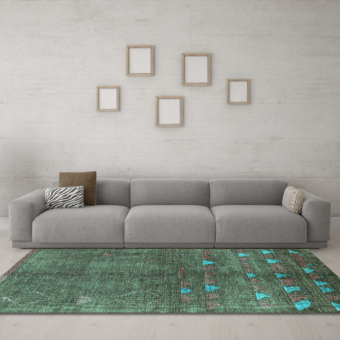 Machine Washable Solid Turquoise Modern Area Rugs in a Living Room,, wshurb1257turq