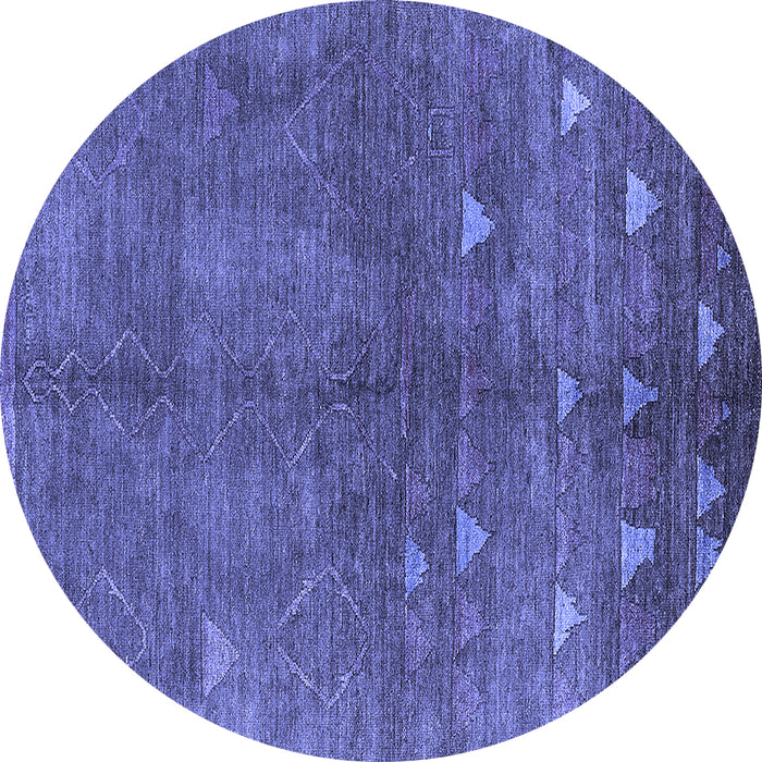 Round Machine Washable Solid Blue Modern Rug, wshurb1257blu