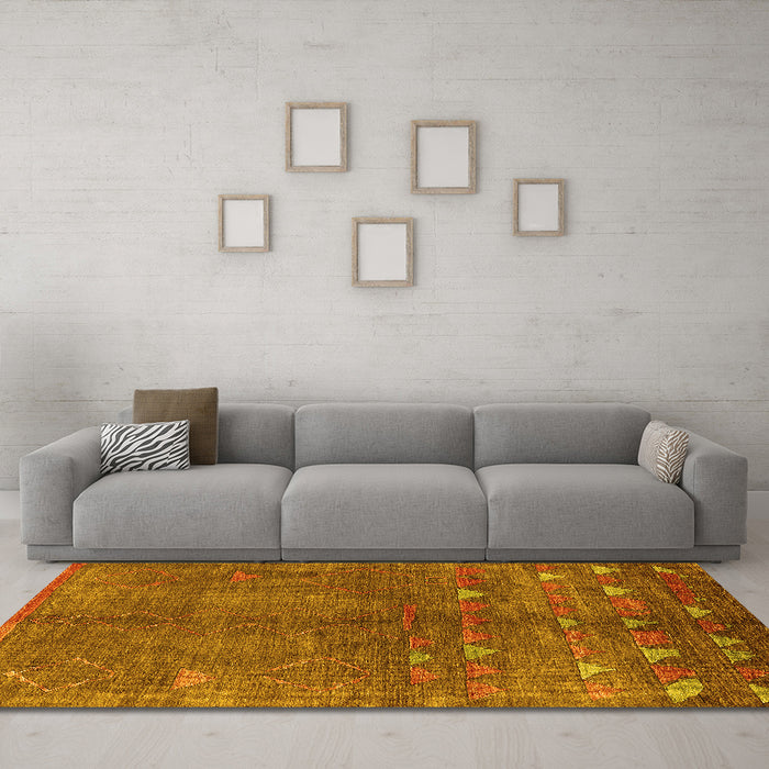 Machine Washable Solid Yellow Modern Rug in a Living Room, wshurb1257yw