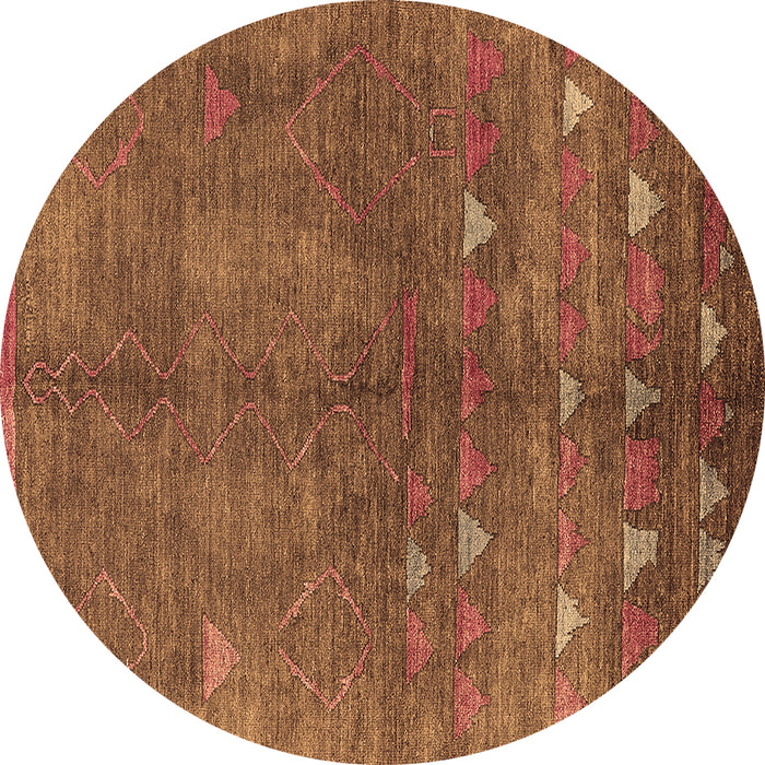 Round Machine Washable Solid Brown Modern Rug, wshurb1257brn