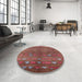 Round Mid-Century Modern Copper Red Pink Solid Rug in a Office, urb1257