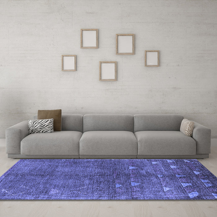 Machine Washable Solid Blue Modern Rug in a Living Room, wshurb1257blu