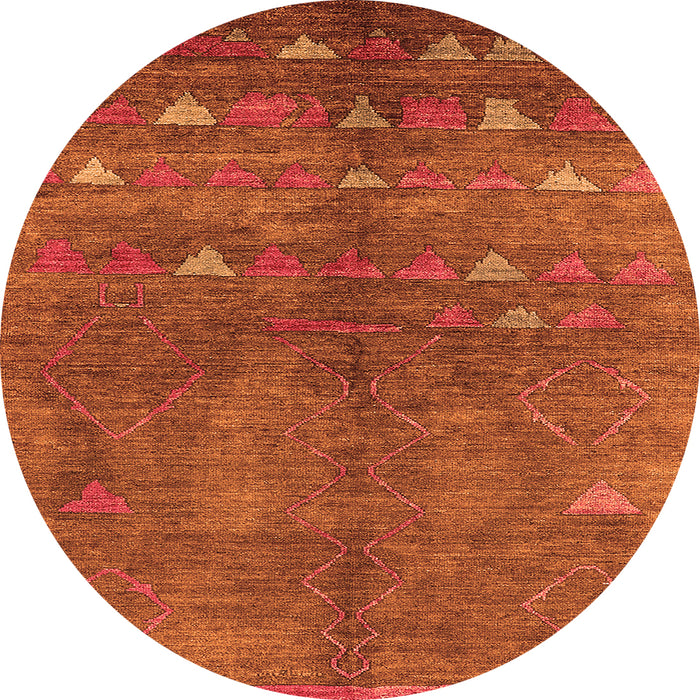 Round Machine Washable Solid Orange Modern Area Rugs, wshurb1257org