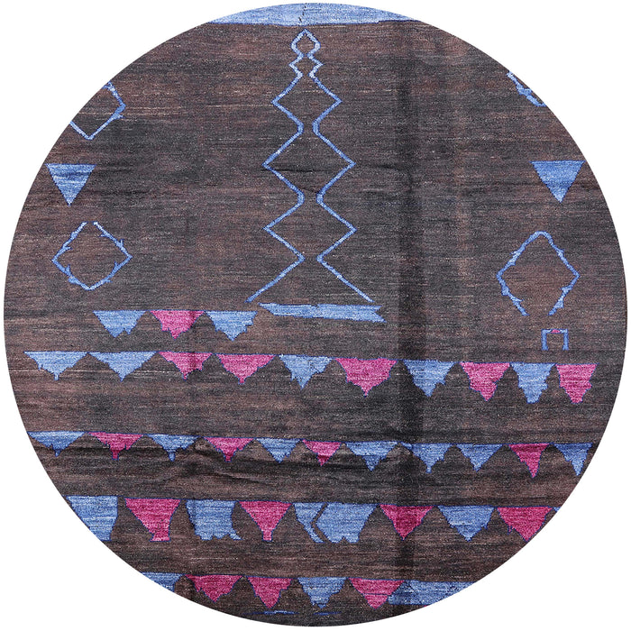 Round Mid-Century Modern Plum Purple Solid Rug, urb1258