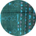 Round Solid Turquoise Modern Rug, urb1258turq