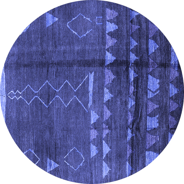 Round Machine Washable Solid Blue Modern Rug, wshurb1258blu