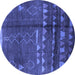 Round Machine Washable Solid Blue Modern Rug, wshurb1258blu