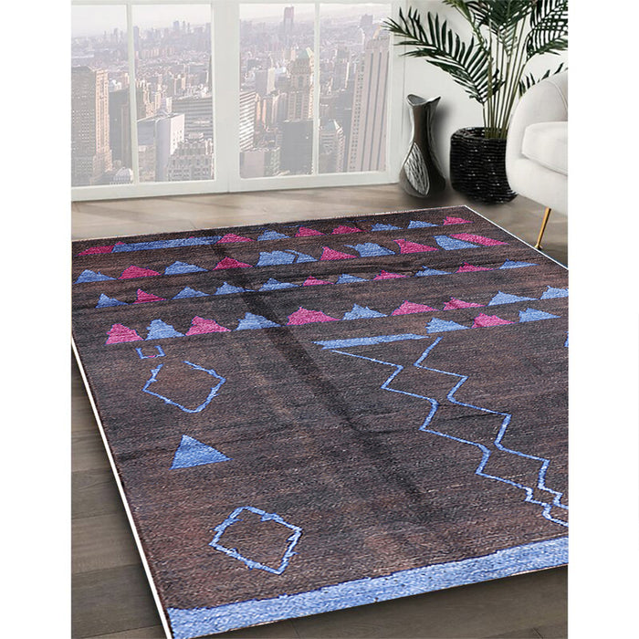 Mid-Century Modern Plum Purple Solid Rug in Family Room, urb1258