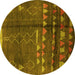 Round Machine Washable Solid Yellow Modern Rug, wshurb1258yw