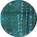 Round Machine Washable Solid Turquoise Modern Area Rugs, wshurb1258turq