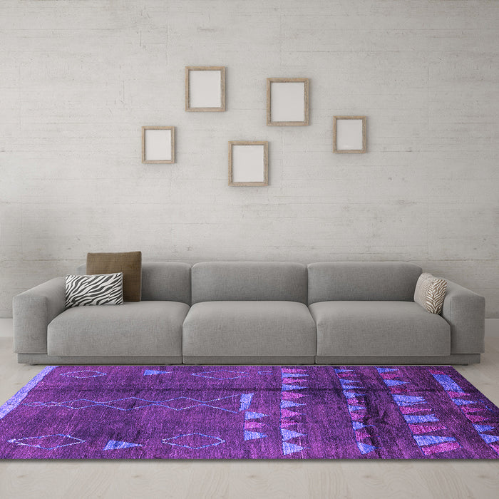 Machine Washable Solid Purple Modern Area Rugs in a Living Room, wshurb1258pur