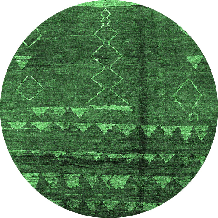 Round Machine Washable Solid Emerald Green Modern Area Rugs, wshurb1258emgrn