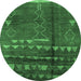 Round Machine Washable Solid Emerald Green Modern Area Rugs, wshurb1258emgrn