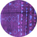 Round Machine Washable Solid Purple Modern Area Rugs, wshurb1258pur