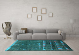 Machine Washable Solid Turquoise Modern Area Rugs in a Living Room,, wshurb1258turq