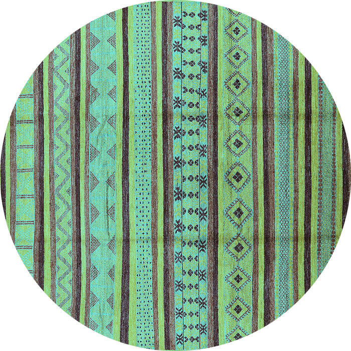 Round Machine Washable Solid Turquoise Modern Area Rugs, wshurb1259turq