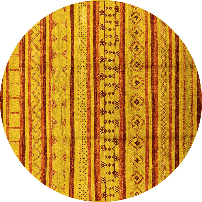 Round Machine Washable Solid Yellow Modern Rug, wshurb1259yw