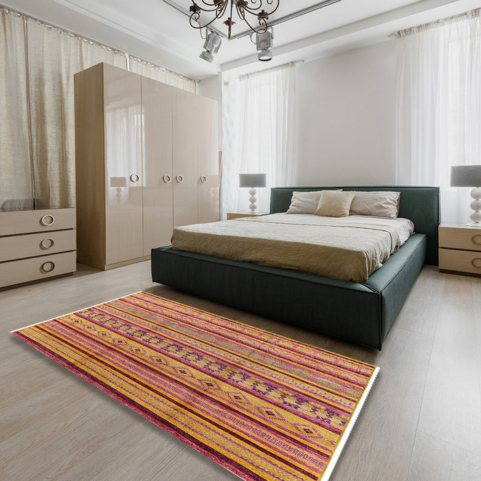 Mid-Century Modern Orange Solid Rug in a Bedroom, urb1260