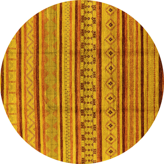 Round Machine Washable Solid Yellow Modern Rug, wshurb1260yw