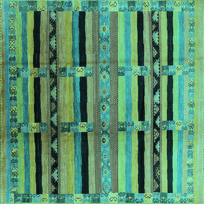 Square Machine Washable Southwestern Turquoise Country Area Rugs, wshurb1261turq