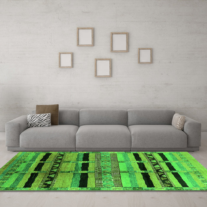 Machine Washable Southwestern Green Country Area Rugs in a Living Room,, wshurb1261grn