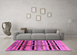 Machine Washable Southwestern Pink Country Rug in a Living Room, wshurb1261pnk
