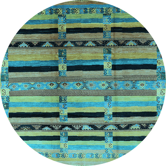 Round Machine Washable Southwestern Light Blue Country Rug, wshurb1261lblu