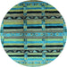 Round Machine Washable Southwestern Light Blue Country Rug, wshurb1261lblu