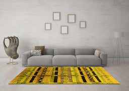 Machine Washable Southwestern Yellow Country Rug in a Living Room, wshurb1261yw