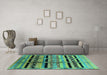 Machine Washable Southwestern Turquoise Country Area Rugs in a Living Room,, wshurb1261turq