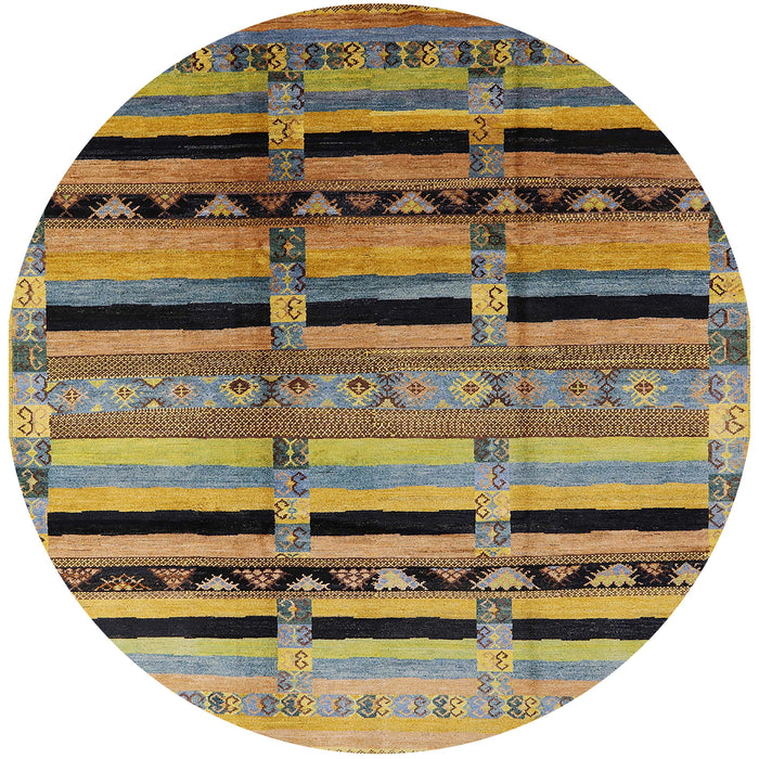 Round Mid-Century Modern Reddish Brown Southwestern Rug, urb1261