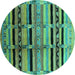 Round Machine Washable Southwestern Turquoise Country Area Rugs, wshurb1261turq