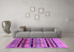 Machine Washable Southwestern Purple Country Area Rugs in a Living Room, wshurb1261pur
