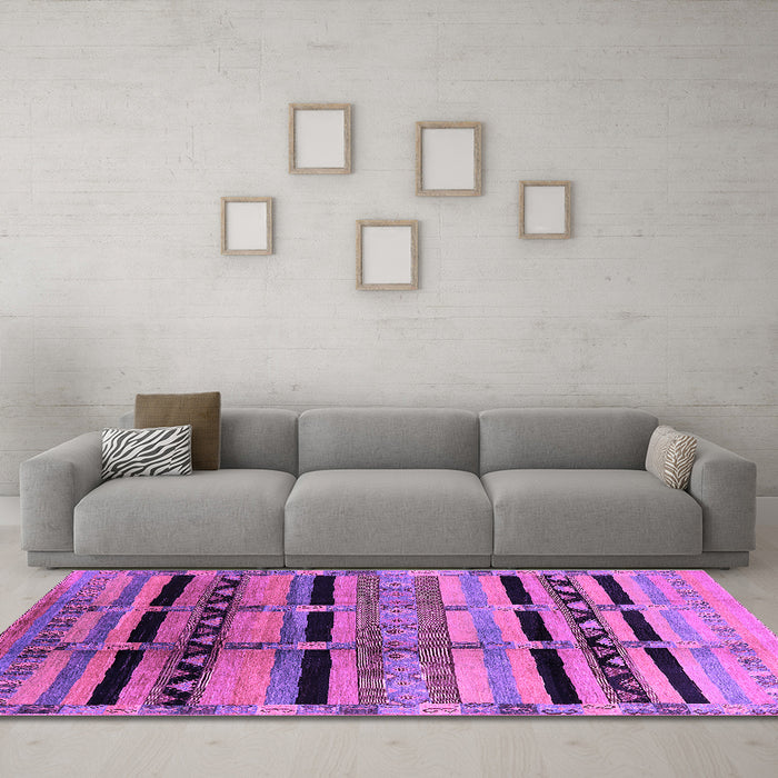 Machine Washable Southwestern Purple Country Area Rugs in a Living Room, wshurb1261pur