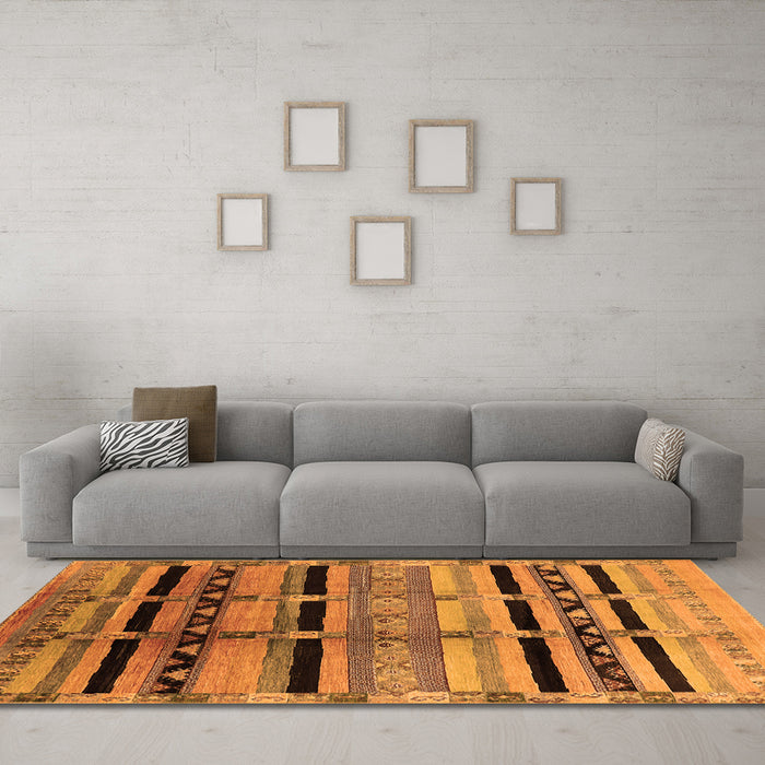 Machine Washable Southwestern Orange Country Area Rugs in a Living Room, wshurb1261org