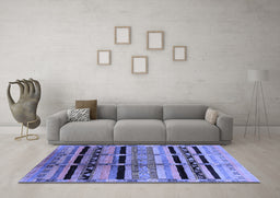 Machine Washable Southwestern Blue Country Rug in a Living Room, wshurb1261blu