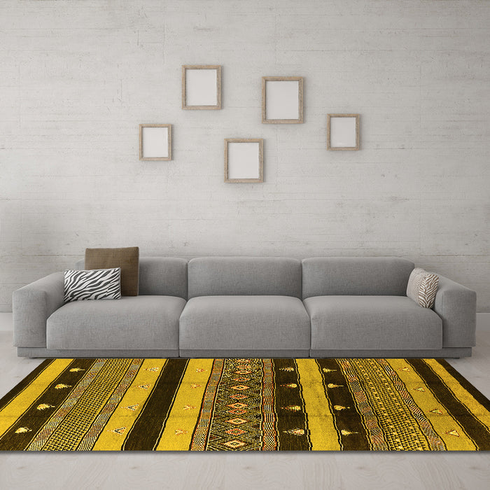 Machine Washable Solid Yellow Modern Rug in a Living Room, wshurb1263yw