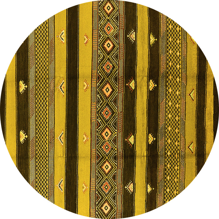 Round Machine Washable Solid Yellow Modern Rug, wshurb1263yw