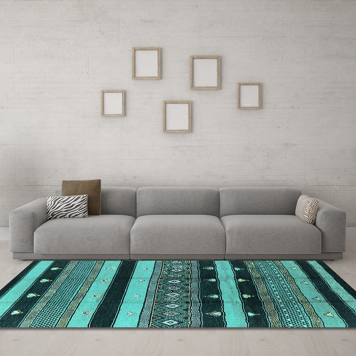 Machine Washable Solid Turquoise Modern Area Rugs in a Living Room,, wshurb1263turq