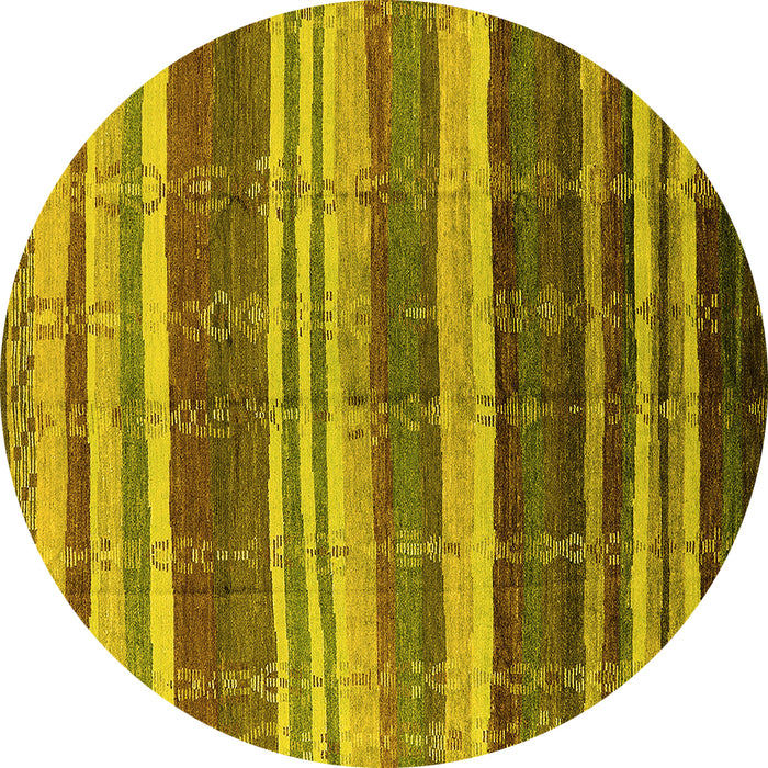 Round Machine Washable Solid Yellow Modern Rug, wshurb1264yw