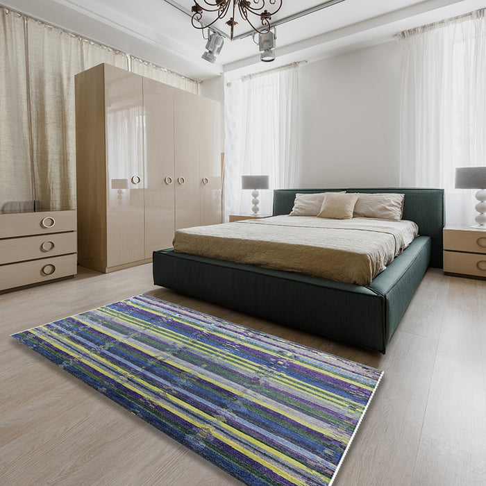 Mid-Century Modern Dark Sea Green Solid Rug in a Bedroom, urb1264