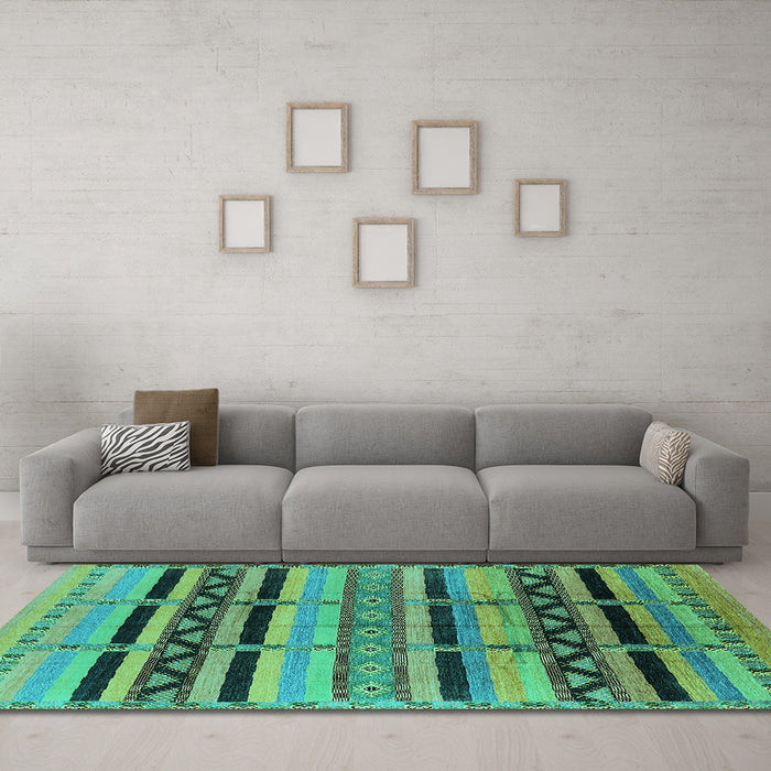 Machine Washable Solid Turquoise Modern Area Rugs in a Living Room,, wshurb1265turq