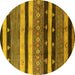 Round Machine Washable Solid Yellow Modern Rug, wshurb1266yw