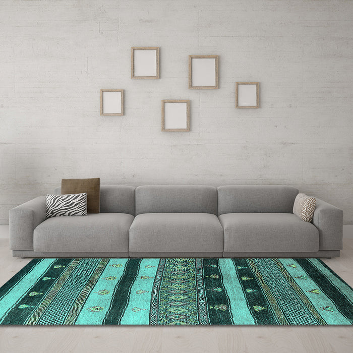 Machine Washable Solid Turquoise Modern Area Rugs in a Living Room,, wshurb1266turq