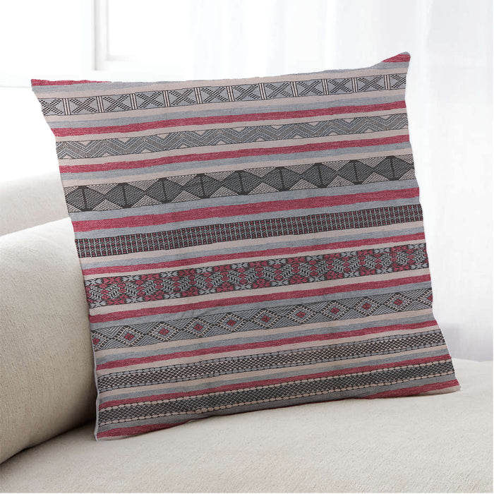 Lifestyle Image of Mid-Century Modern Urban Square Silver Pink Throw Pillow, 18 inch by 18 inch, pwurb1267